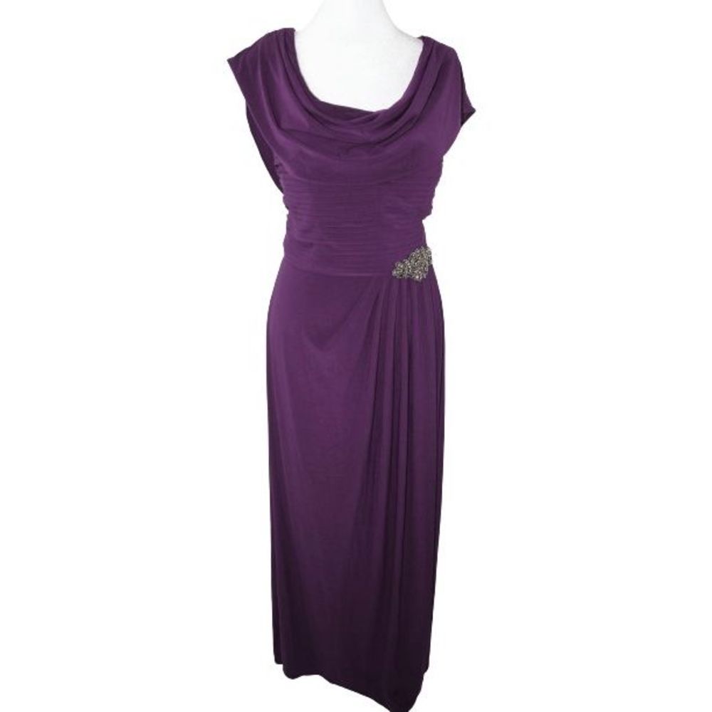 Alex Evenings Eggplant Cowl Neck Gown